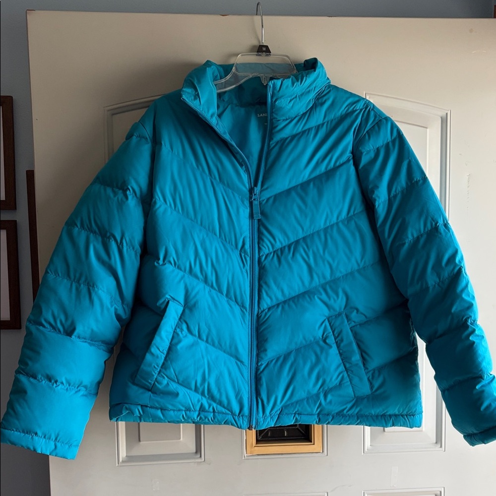 Lands End  Light Weight Turquoise Puffer Jacket - Size LP 14-16